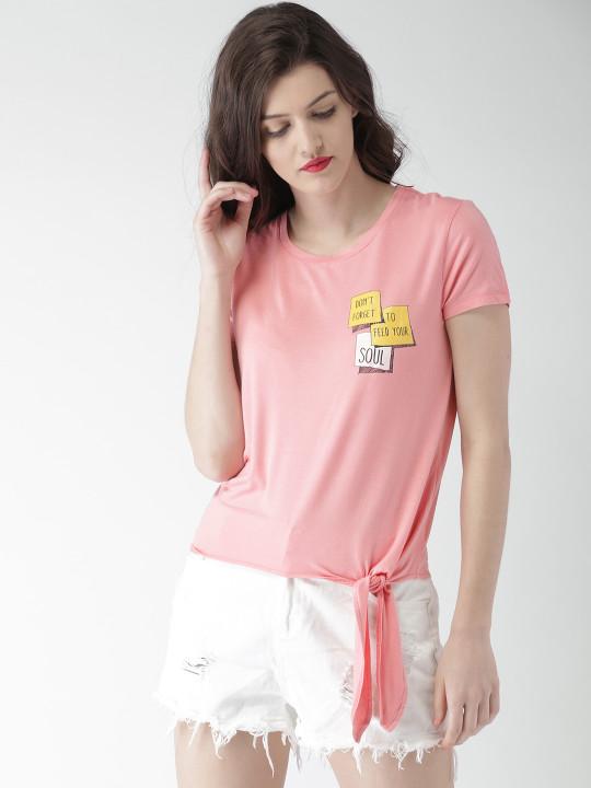 Women Pink Printed Round Neck T-shirt