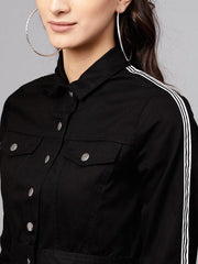 Women Black Solid Cropped Tailored Jacket