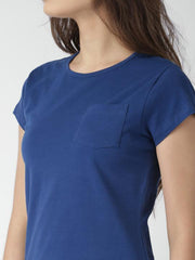 Navy Blue Solid Round Neck T-shirt