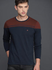 Men Navy Blue & Maroon Solid Round Neck T-shirt