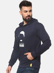 Men Navy Blue Printed Hooded Sweatshirt