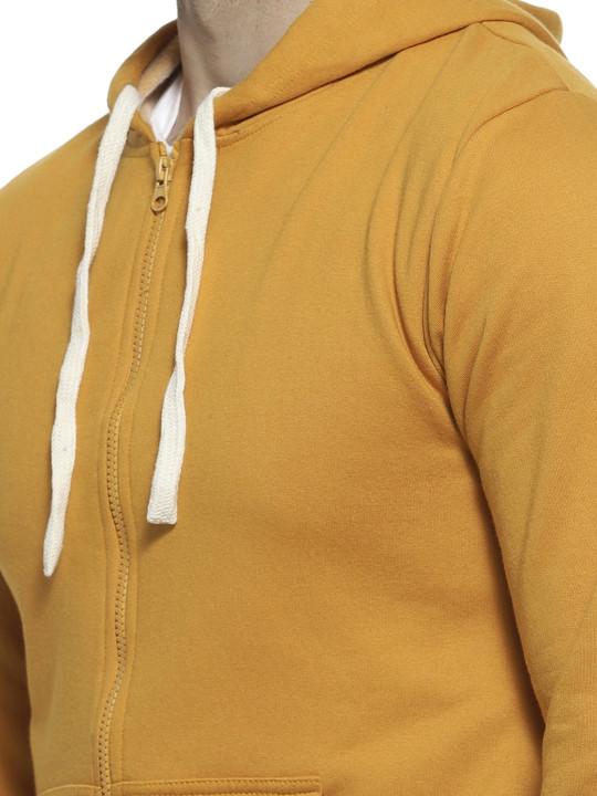 Men Yellow Solid Hooded Sweatshirt