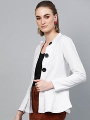 Women White Solid Tailored Jacket