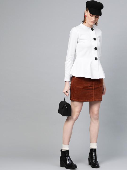 Women White Solid Tailored Jacket